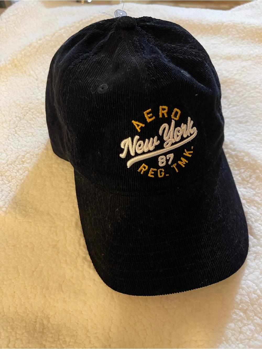 Aeropostale Black Corduroy 'New York' Baseball Cap with Yellow Accent